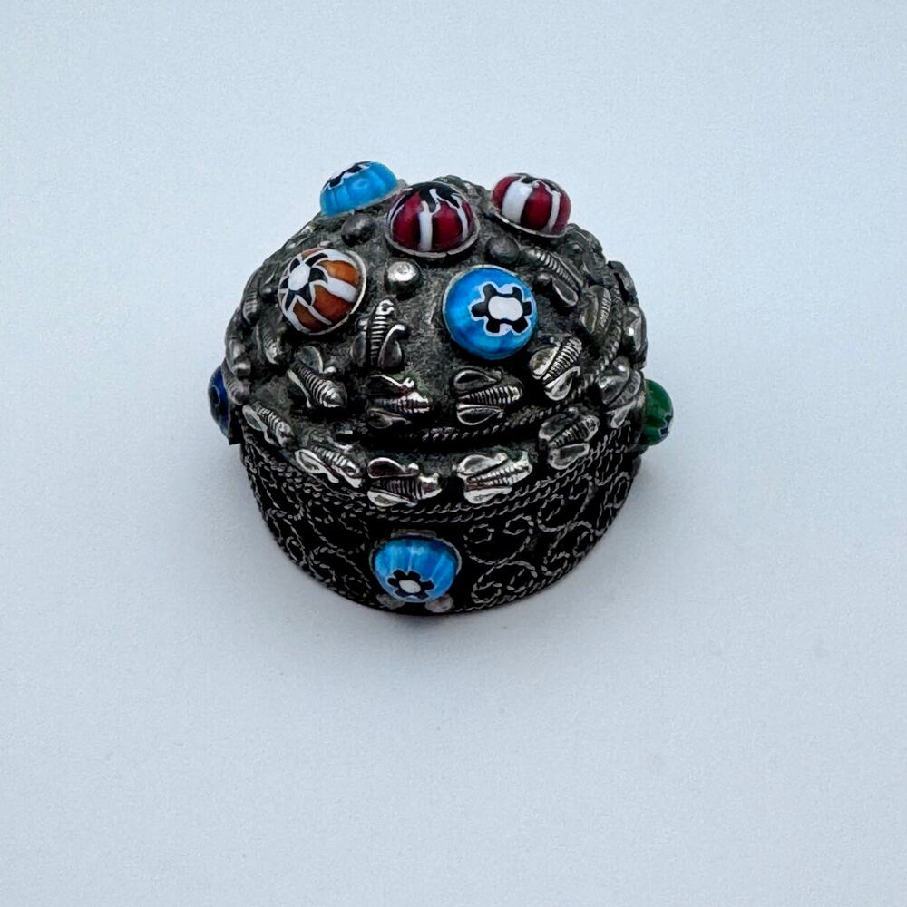 Vintage MILLEFIORI GLASS Silverplate Trinket Box